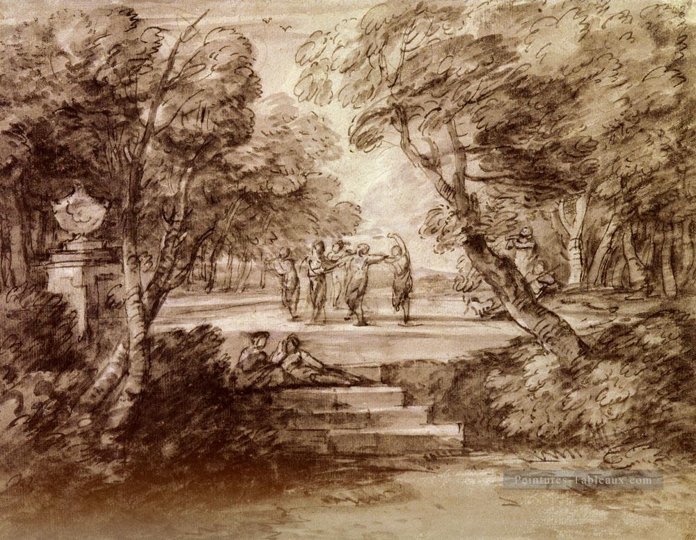 Danseurs avec des musiciens dans une clairière Woodland Thomas Gainsborough Peintures à l'huile